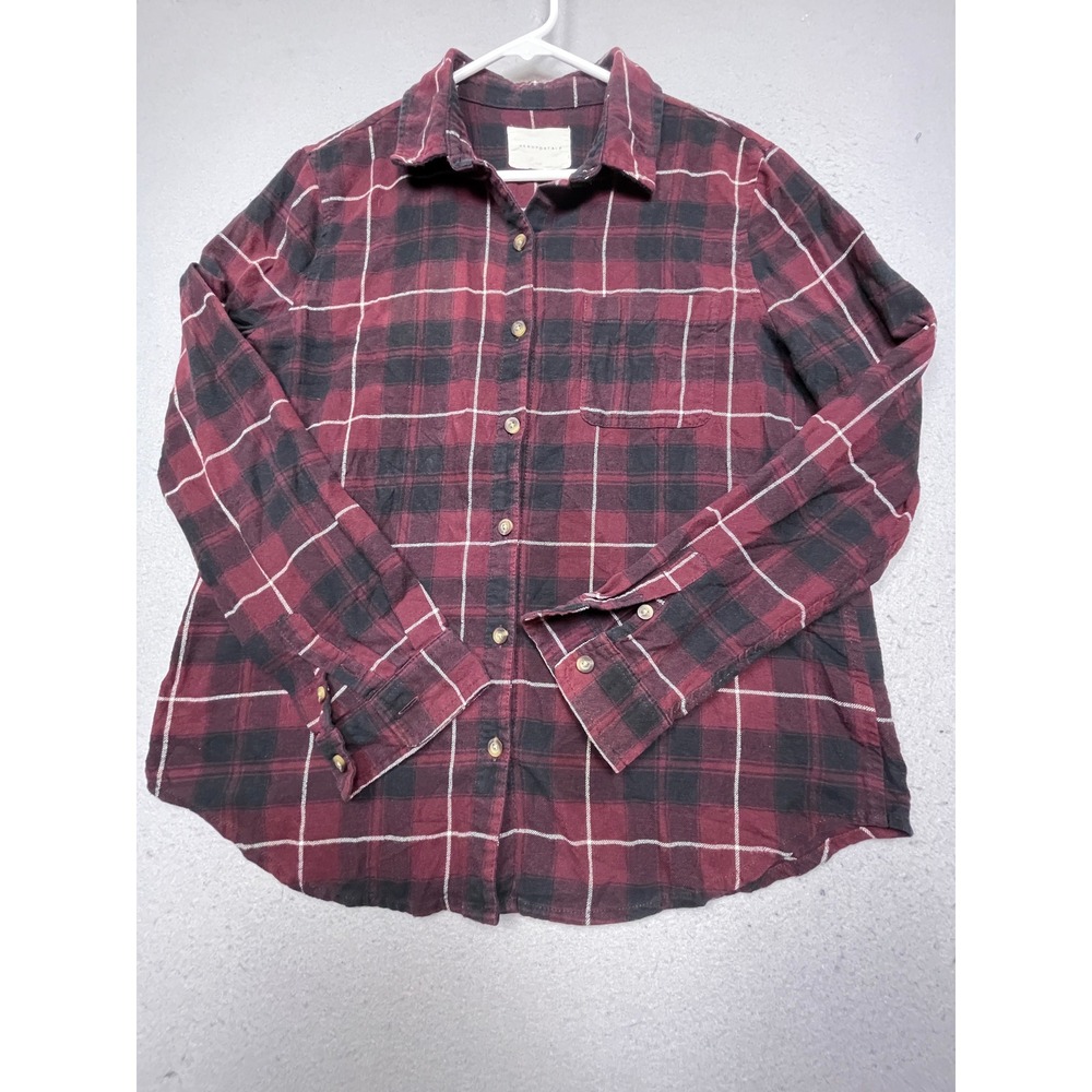 Aeropostale Plaid Shirt Cotton Polyester Burgundy Black Large Womens